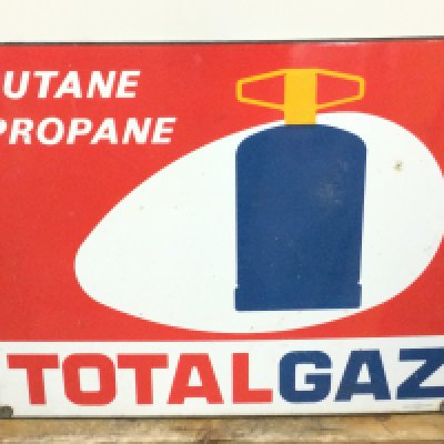 A vintage Butane Propane Total Gaz enamel advertising sign , 60cm wide 50cm tall