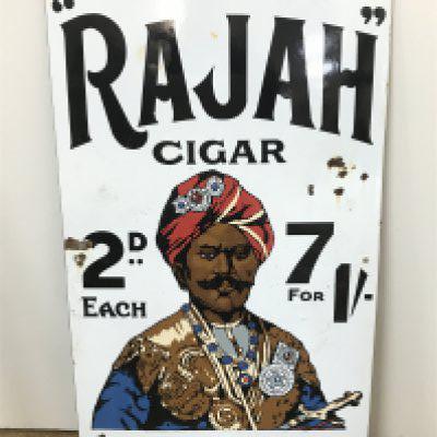 Vintage The Rajah Cigar enamel sign , 32cm wide 58cm tall