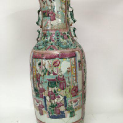 A large Chinese Cantonese export porcelain 19th century vase. damaged. Height 61cm