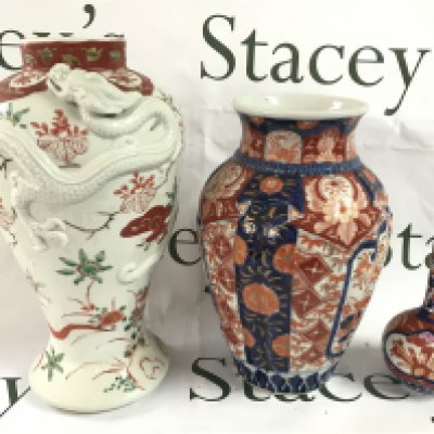 Three Japanese porcelain vases including Imari ware and a dragon vase . This lot cannot be posted
