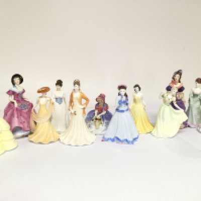 A Collection of small Coalport porcelain lady figures including Debutante Fiona, Katie, April Etc This lot cannot be posted