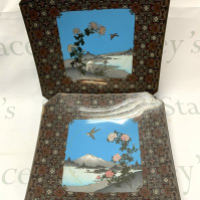 2 1920s Japanese cloisonn&eacute; wall chargers. 33cm x 33cm. (D)