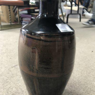 A David Leach brown glazed vase with incised decoration-30cm