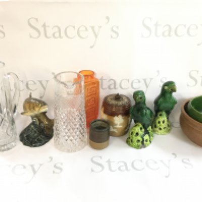 A Collection of mixed ceramics including a Beswick Brown trout, Royal Doulton Lambeth, cut glass jugs etc. this lot cannot be posted