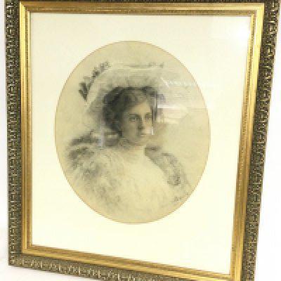An early 20th century large gilt framed pencil sketch signed Rhoda Buss Smith. Dimensions 67x75cm This lot cannot be posted