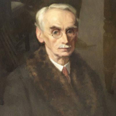 A Quality 20th century oil painting portrait of senior Gentleman Dr Vaughan -Cornish DSC in winter attire signed top right by Percy Harland Fisher (1876-1944) 92x78cm