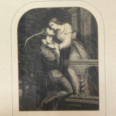 A small groups of good framed watercolours, 1 Lithograph. To include an ink drawing depiction Romeo and Juliet. NO RESERVE