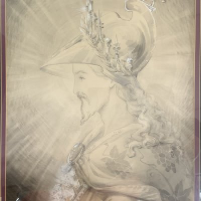 Joseph W. Vinall, 1873-1953, Pen, Pencil and gouache drawing of of a king, 77cm x 64cm. (D) NO RESERVE