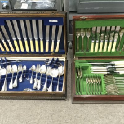 Two cased canteens of cutlery , Gladwin Ambassador, James Ryals and co postage category C