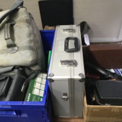 A collection of camera equipment including a Photax 400mm lens, Meopta Admira 8f, 16x50 field 3.5 binoculars etc. NO RESERVE