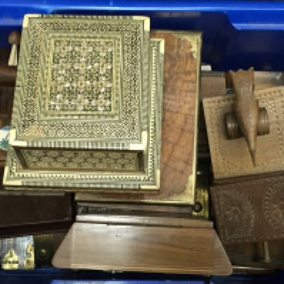 A Collection of vintage wooden cigarette/ cigar boxes. Some musical examples. Postage category C