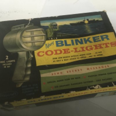 A boxed Vintage toy Navy Blinker Code Lights made by Playcraft Toys in a fitted box.