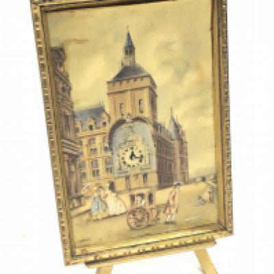 Ormula framed hand painted mini clock , Palace of Justice. this lot cannot be posted