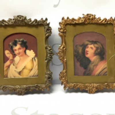 A pair of Victorian gilt framed watercolours depicting Comedy and Tragedy with pen inscriptions to reverse, signed H.Harding. 19.5cm x 16cm.