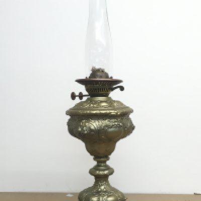 A Victorian gilt spelter oil lamp. 56cm tall approximately. This lot cannot be posted