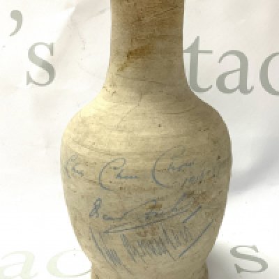 An unusual earthenware pot, A Souvenir turned on stage during a performance of the musical &ldquo;Chu Chin Chow&rdquo; between 1916-21 and signed by Oscar Asche and Lily Barton.