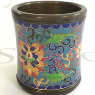 A Chinese Bronze Cloisonne brush holder. 10cm tall. Postage category B