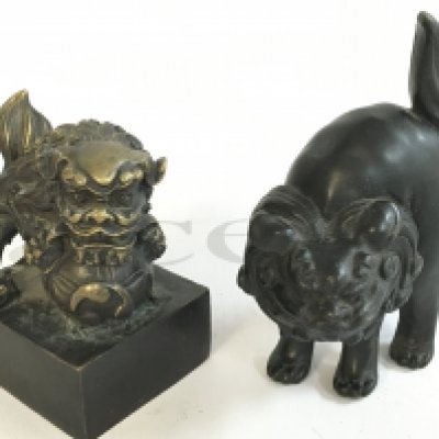 Chinese bronze Fu Dogs , 11cm tall. Postage category B
