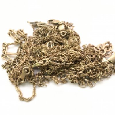A collection of gold and other chains, overall weight approximately 32g. Postage category a