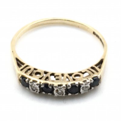 A 9 carat Sapphire and diamond ring, size M, 1.3g. Postage category a