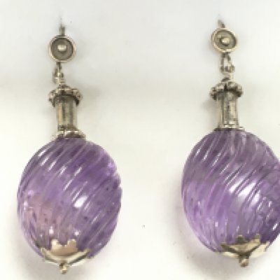 A pair of Silver and amethyst drop earrings, this lot cannot be posted