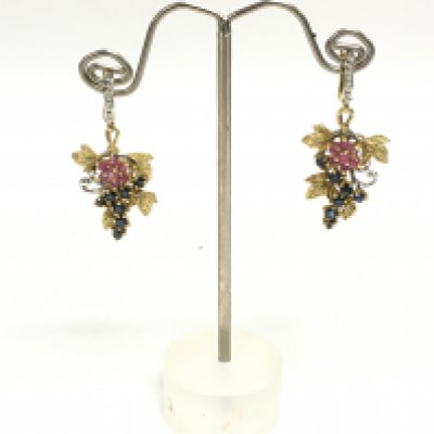 Silver gilt ruby and sapphire set drop earrings. Postage category a