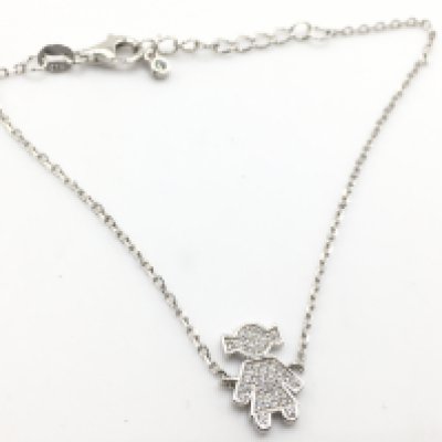 A silver bracelet with white Cubic Zirconia set dolly charm and spectacle set white CZ. Postage category a