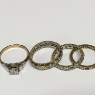 Four rings set with CZ and diamonds some stones missing eternity rings some unmarked gold (4)