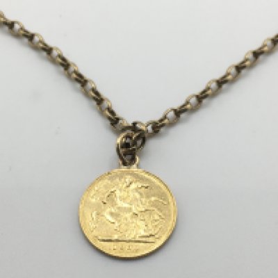 A 1900 half Sovereign on a 9ct gold belcher chain. Total weight 14.7g Postage A