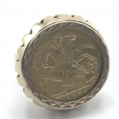 A 1899 half Sovereign ring set in 9ct. 9.5g and size L Postage B
