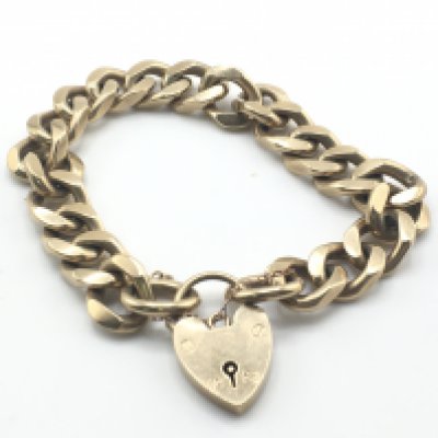 A9ct gold open link bracelet with heart padlock clasp. 59g Postage A