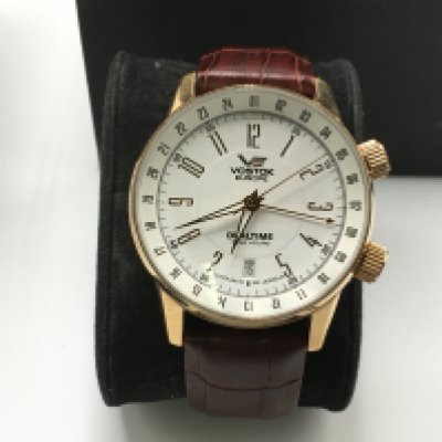 A gents Vostok Europe dual time wrist watch with box. Seen running. Good condition. Postage B