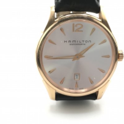 A gents Hamilton automatic watch with silver coloured dial. 42mm case. Running. Postage B