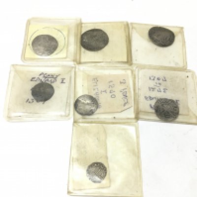 A collection of hammered coins including a Elizabeth I penny, Edward I penny, Elizabeth I six pence, Charles I shilling etc. Postage category a