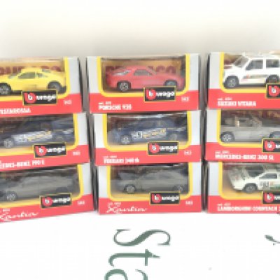 A Collection Of 9 Burago 1/43 Scale Diecast Cars.