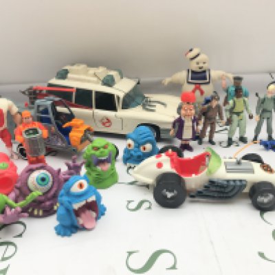 A Box Containing Vintage Ghostbusters Toys. Including Fire Station. No Reserve.