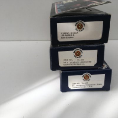 3x boxed Bachmann 00gauge model railway items including a Greeley J39 class locomotive and 2x composite coaches 34..400 and 34..425. No reserve