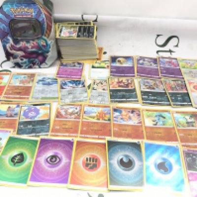 250 Pokemon Cards Including Vintage And Holographic. With Tin.