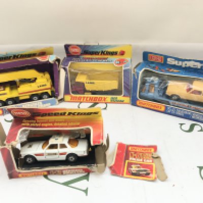 4 Boxed Matchbox Super Kings And Speed Kings Vehicles. Boxes In Various States.