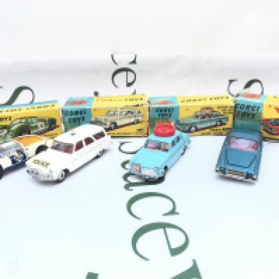 4 Boxed Corgi Vehicles. A Porsche Carrera 6 #330. A Ford Zephyr #419. A Motor School Car #236 And A Ghia L.6.4 #241. Boxes Are Worn.