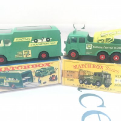 A Boxed Matchbox Racing Car Transporter #K-5 And A Heavy Wreck Breakdown Truck #K-12. Boxes Worn.