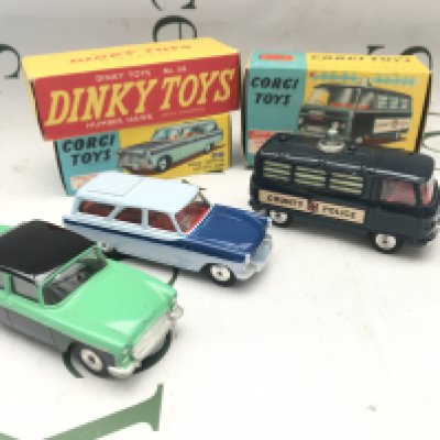 A Boxed Corgi Ford Zepher #424. A Commer Police Van #464 And A Dinky Humber Hawk #165. No Reserve..