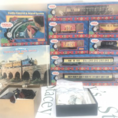 A Collection Of Boxed Hornby Thomas And Friends Boxed Coaches. Wagons And Some Accessories. (Sound System Has Parts Missing). No Reserve.