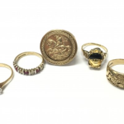 Five 9ct gold rings , total weight 24.5g. Postage cat A