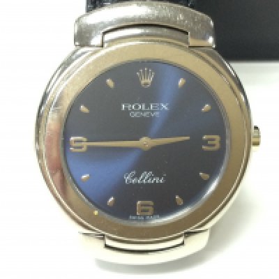 WITHDRAWN Rolex Cellini gents watch. Ref 6623. 18k White gold case with blue dial and black leather strap. Box and paperwork. Paperwork dates watch to 2003.
