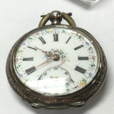 A French .800 silver and enamel pocket watch. 60g and approx 44mm case. Not running NO RESERVE