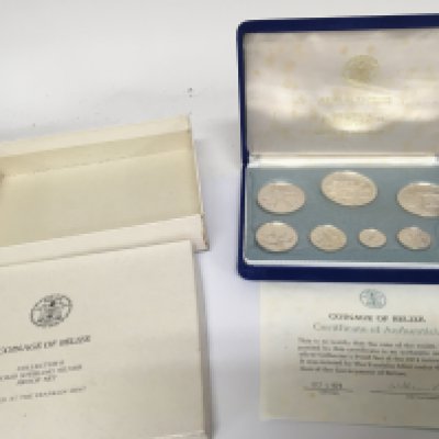 A 1974 silver coin set The coinage of Belize with certificate of Authenticity and boxed.