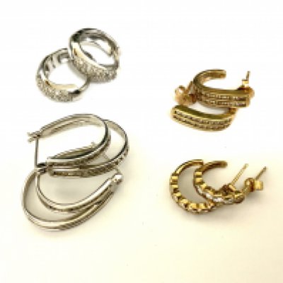 4 pairs of 9ct gold hoop earrings, 2 pairs set with diamonds. Total weight 17.5g (A)