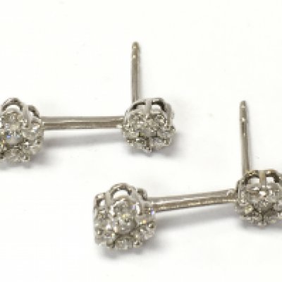 18ct white gold diamond set cluster drop earrings , 2.5g total weight. Postage category A