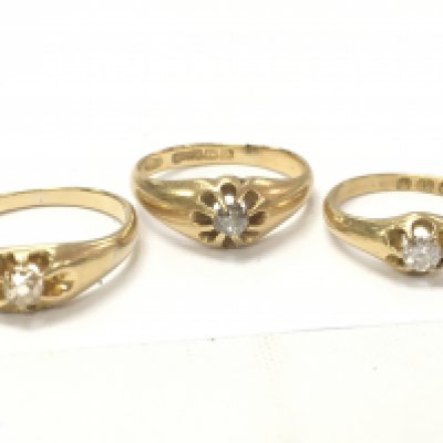 18ct gold diamond gypsy rings , 9.5g total weight. Sizes O,M,H Postage category a